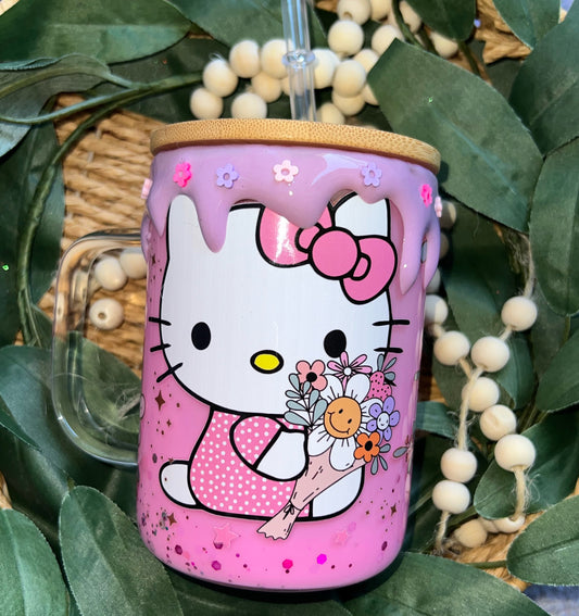 15oz Spring Kitty w/Drip Snow-globe Glass Can