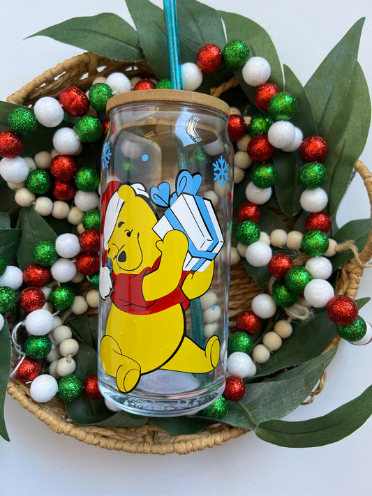 20oz Pooh Christmas Glass Can