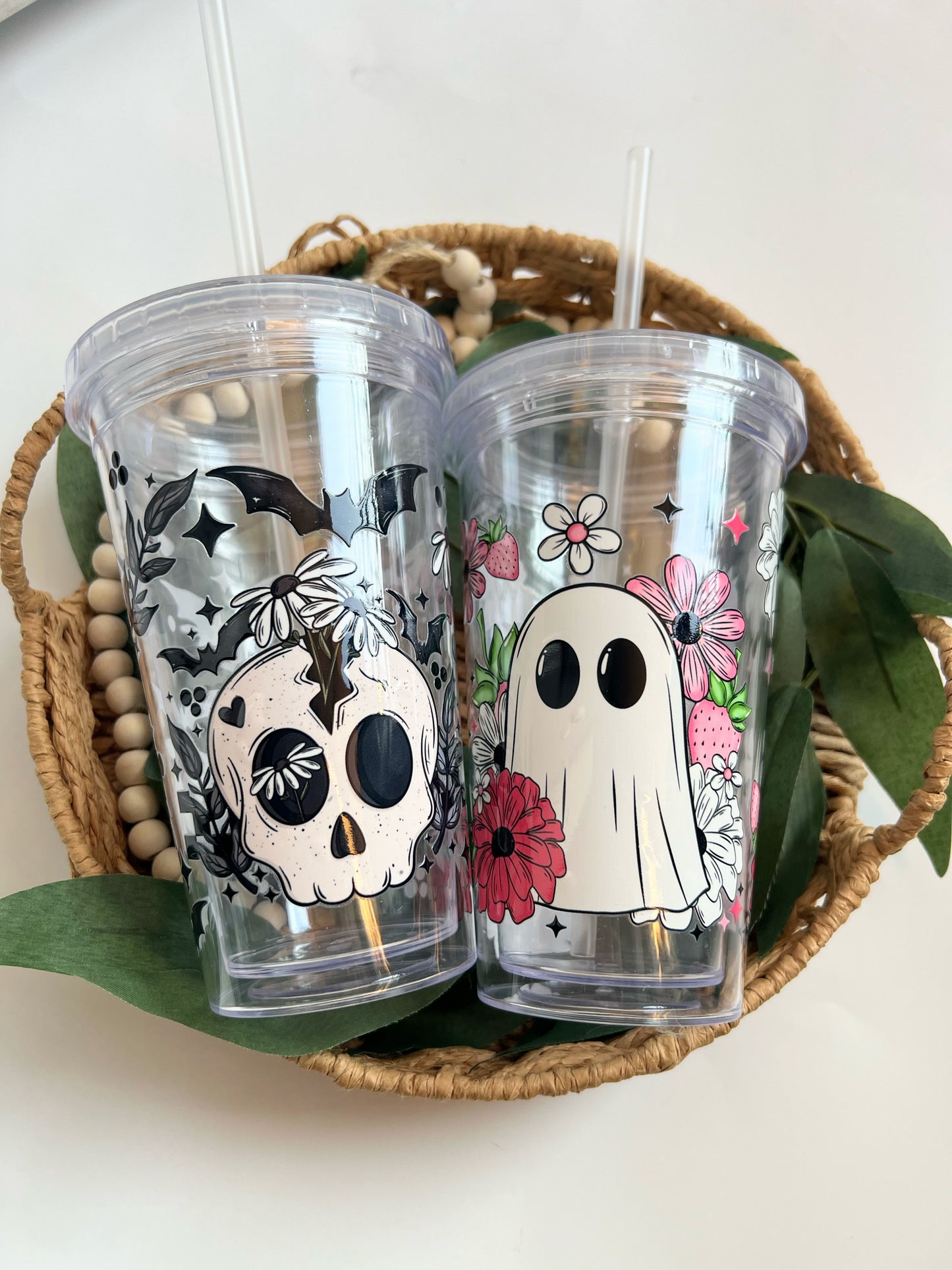 16oz Skull and Ghostie Clear Tumblers