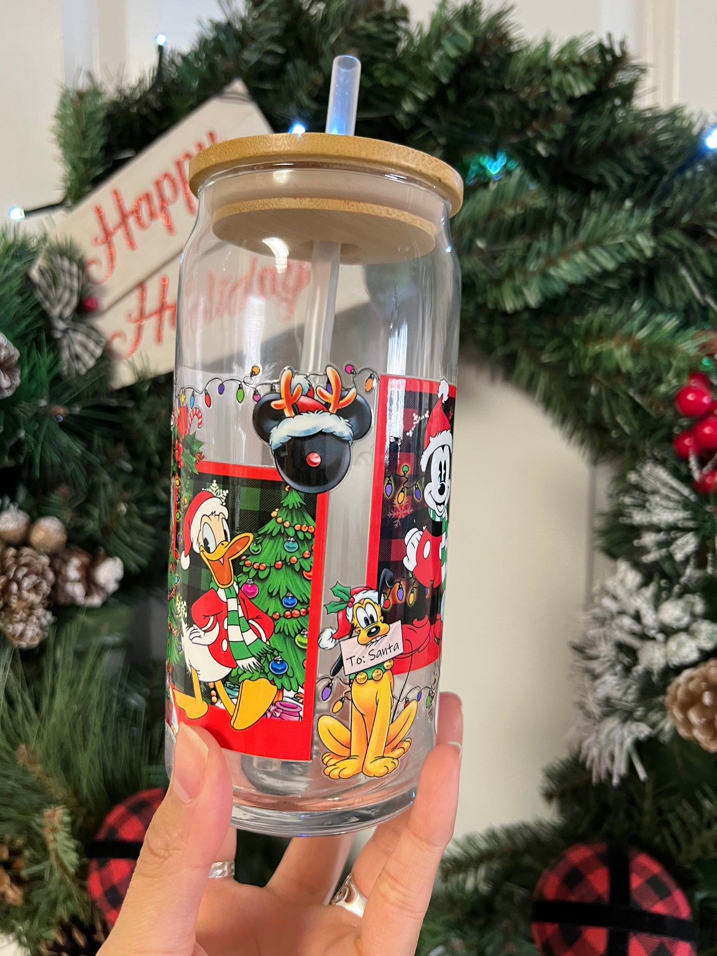 20oz Christmas Disney Glass Can