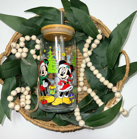 20oz Mickey and Minnie Christmas Friends Glass Can